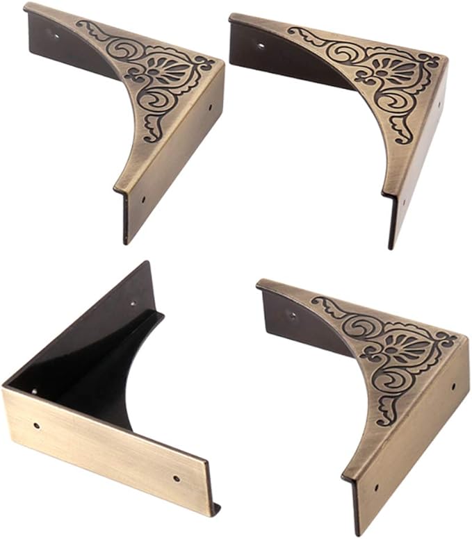 Metal Corner Protector, 4 Pcs Antique Edge Safety Guard Cabinet Furniture Corner Bumpers,Table Corner Protectors,Cover Damaged Corners on Coffee Table (Bronze)
