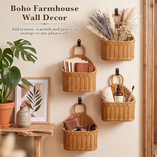 4 Pcs Hanging Wicker Baskets for Wall, - Image 6