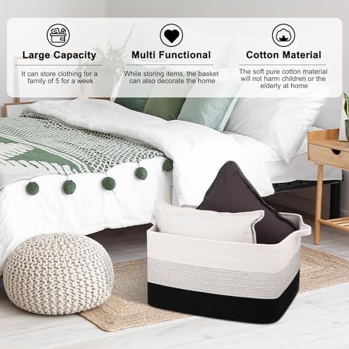 OIAHOMY Large Blanket Basket, 65L Cotton Rope Woven Laundry Basket, Toy Bin - Image 4