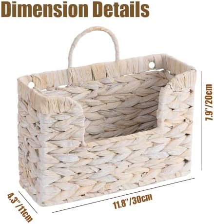 PINXIURY Magazine Holder Wall Basket Water Hyacinth Woven Mail Organizer - Image 2