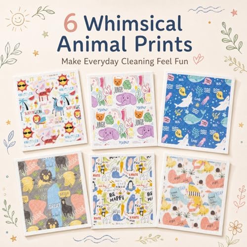Swedish Dishcloths 6 Pack with Animal Prints - Image 2