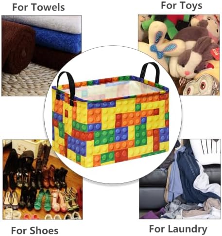Colorful Building Blocks Print Storage Basket, Waterproof Lining Organizer Bins - Image 6