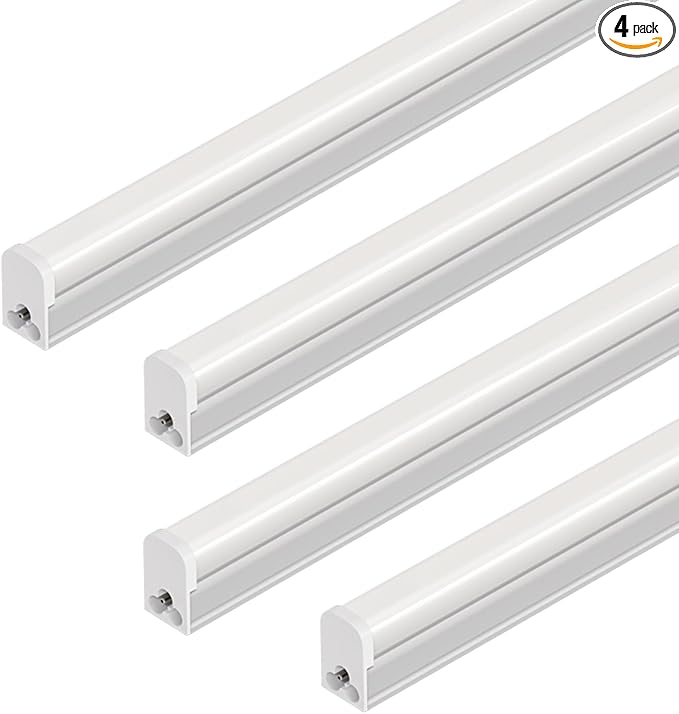 4 Pack T5 LED Shop Light, 4FT, 20W, 5000K 2200LM, Linkable Utility Fixture for Under Cabinet, Kitchen, Garage, Basement, Workshop Lighting, Easy Installation, Plug & Play