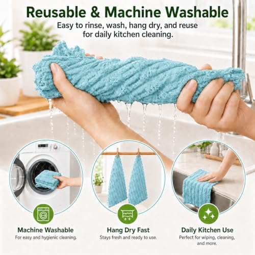 kimteny Microfiber Dish Cloths for Washing Dishes 18 Pack, Lake Blue - Image 5