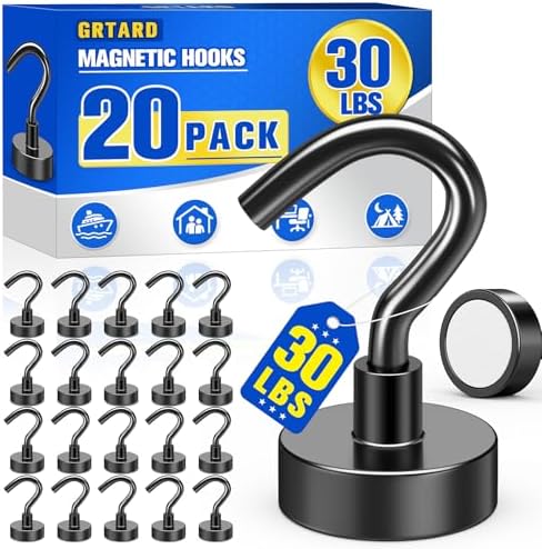 Grtard 20 Pack Black Magnetic Hooks Heavy Duty, 30LBS Strong Magnet Hooks by Grtard