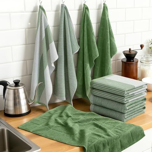 Homaxy 3 Pack Cotton Terry Premium Kitchen Towels, 18 x 28 in, Grass Green - Image 5