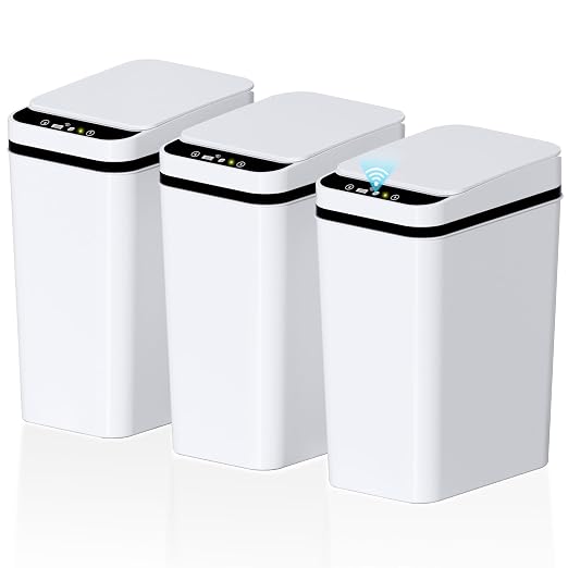 Bathroom Small Trash Can with Lid, Automatic Garbage Can, 2.6 Gallon | 3 Pack by SecureSpacesCleanerPlaces