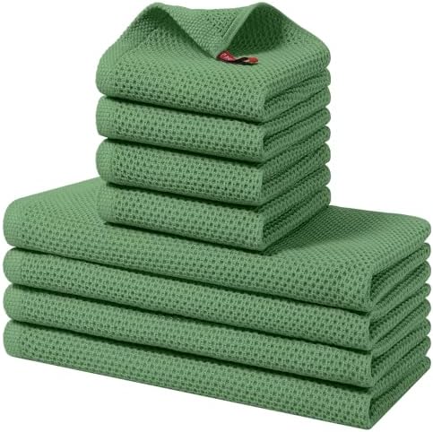Homaxy 8 Pack 100% Cotton Kitchen Towels and Dishcloths Set, Grass Green by Homaxy