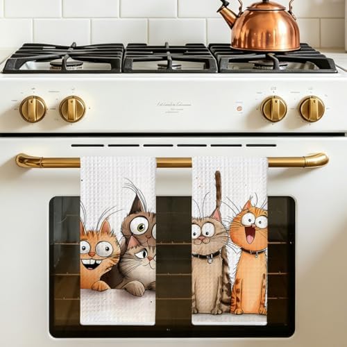 Jztco 2 Pcs Cute Cat Kitchen Towels, Cats Soft Absorbent Hand Tea Towel - Image 5