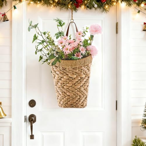 Handwoven Water Hyacinth Boho Front Door Basket - Image 2