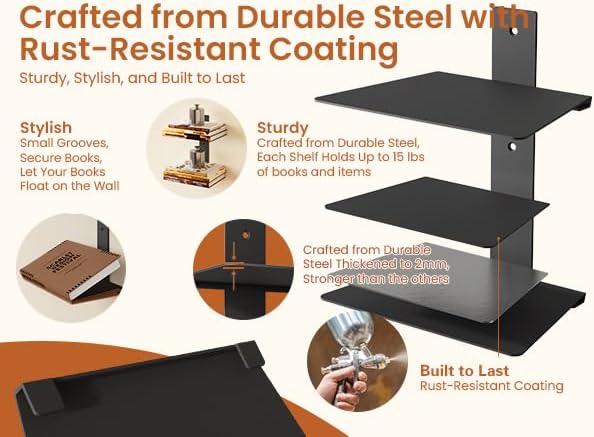 Wawocs Invisible Bookshelf for Wall, 4 Tier Floating Bookshelf Made of Heavy - Image 5