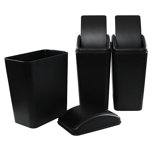 Asking 4.5 Gallon Small Trash Can with Swing-top Lid, 3-Pack Swing Plastic Garbage Bin, Black