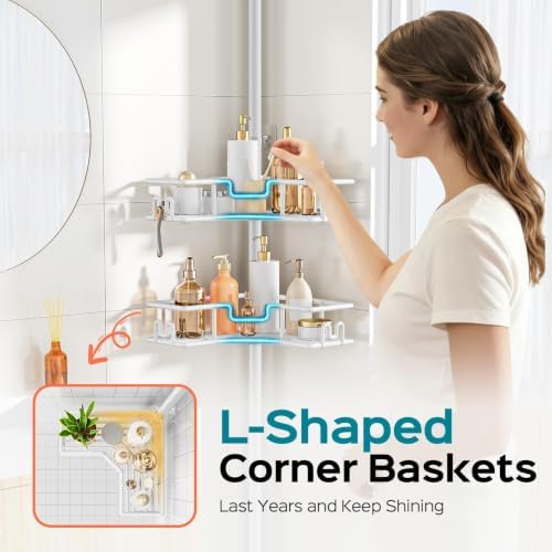 HAMITOR Corner Shower Organizer, 4-Tier Tension Pole Caddy - Image 3