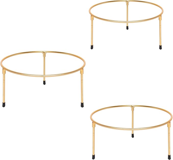 HPC DECOR Set of 3 Gold Metal Wire Pizza Pan Riser Stands-Round Pizza Tray Riser Rack ,Tabletop Display Racks for Food Platter Tray- Metal Display Stands,Pizza Rack Tray for Home,Restaurant and Party.