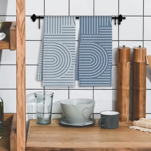 Abstract Boho Blue Kitchen Towels, Minimalist Contemporary Dish Tea Towels - Image 2