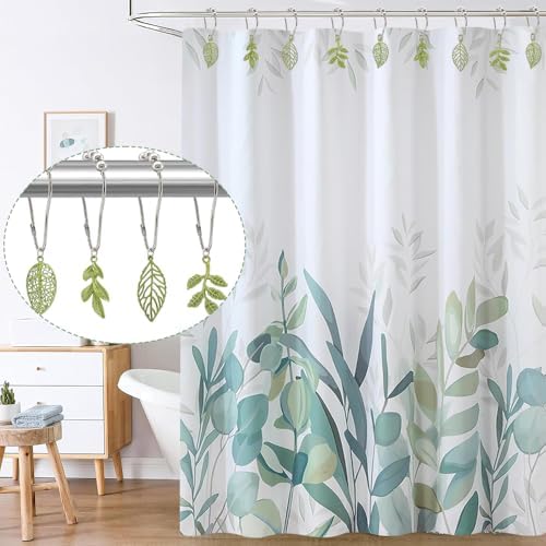 Leaves Shower Curtain Hooks-12Pack Green Plant Leaf Shower Curtain Rings - Image 2