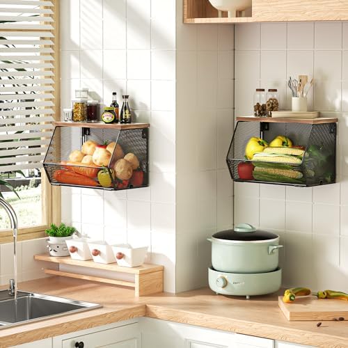 Stackable Fruit Basket for Kitchen Countertop Space Saving, Wall Mounted Mesh - Image 4