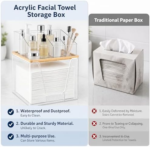 Disposable Facial Towel Holder, 2 Tier Cosmetic Storage Organizer Box - Image 4