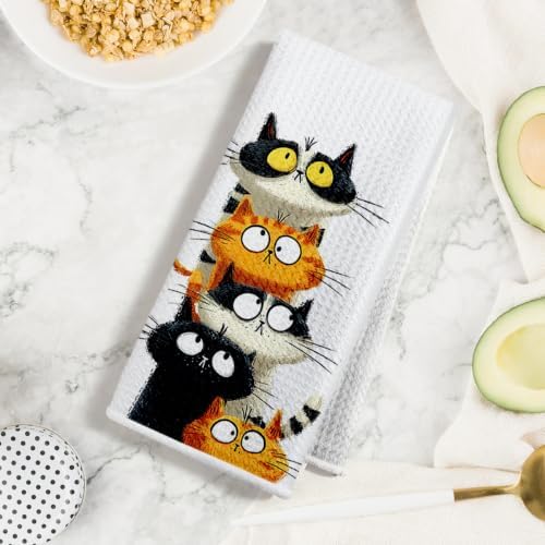 4 Pcs Cute Cat Kitchen Towels, Funny Cats Gifts Absorbent Hand Towels-05 - Image 3