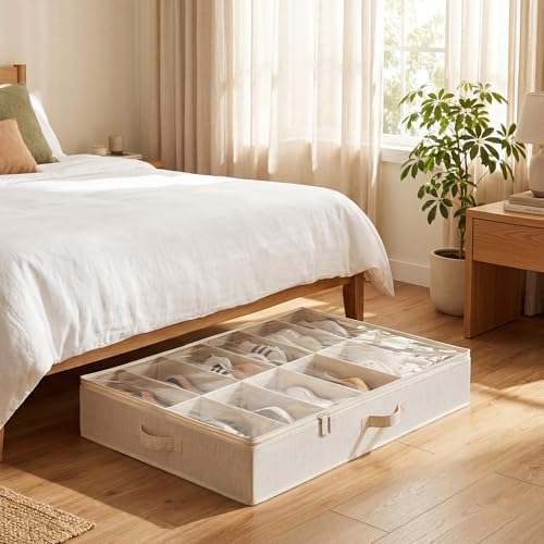 StorageWorks 2-Pack 24-Pair Underbed Shoe Storage Organizer, Linen Beige - Image 2