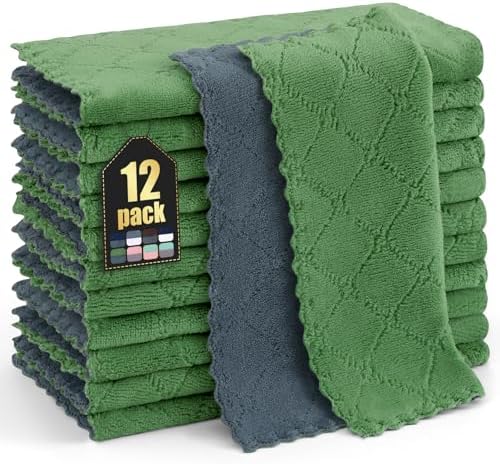 Homaxy 12 Pack Super Soft Dish Cloths, Dark Grey & Grass Green by Homaxy