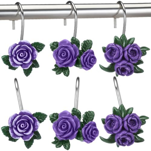 Amyhill 12 Pcs Purple Rose Shower Curtain Hooks Cute Purple Rose Decorative by Amyhill