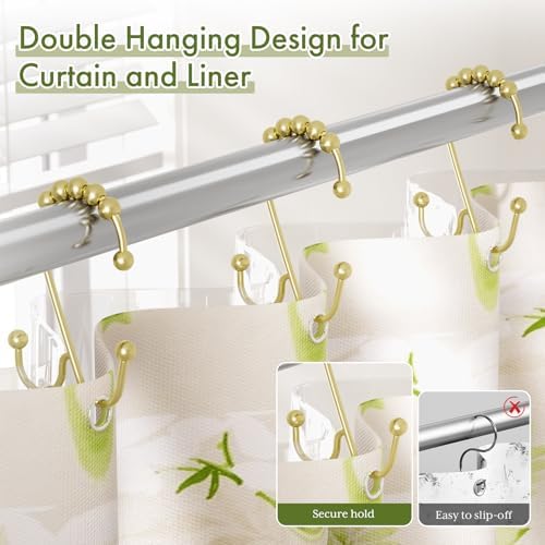 Bathway Gold Shower Curtain Hooks Rings, Double Shower Hooks - Image 3