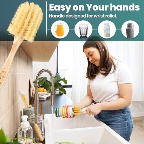 Bamboo Bottle Brush Set, Plastic Free Bottle & Straw Cleaning Kit - Image 3