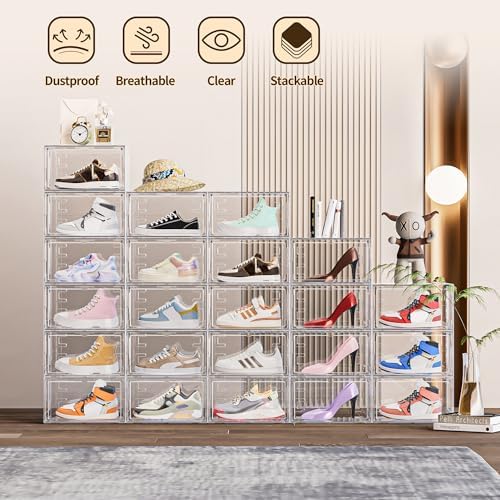 6 Pack Hard Plastic Clear Shoe Storage Organizer Boxes - Image 2