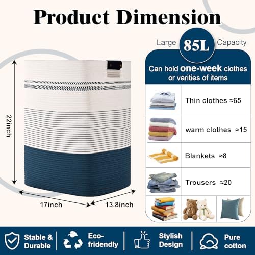 Laundry Hamper, 85L Tall Laundry Basket - Image 3