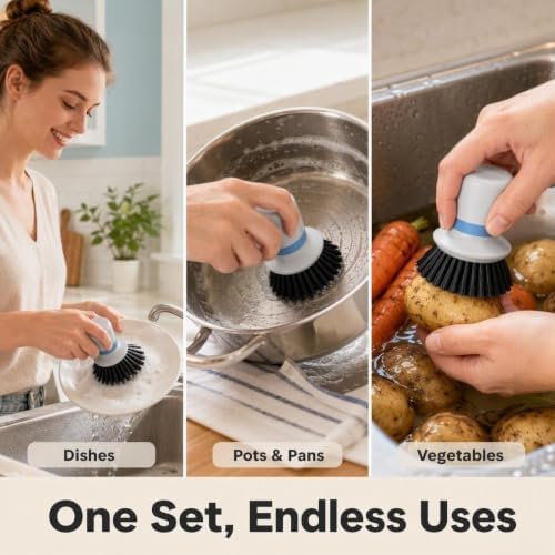 2Pack Palm Brush with Drainage Base, Ergonomic Dish Scrubber - Image 3