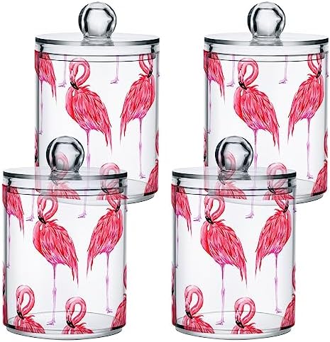 2 Pack Apothecary Jars Bathroom Pink Flamingo Qtip Holder Storage Canister - Image 2
