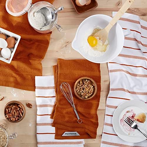 KitchenAid Albany Kitchen Towel 4-Pack Set, Honey Orange/White - Image 2