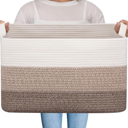 OIAHOMY Large Blanket Basket, 65L Cotton Rope Woven Laundry Basket, Toy Bin by MasterofSpaceOptimization