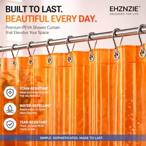 EHZNZIE Orange Shower Curtain Liner 72x72, PEVA Waterproof Bath Curtain - Image 2