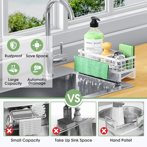 Kitchen Sink Caddy, Rustproof Self-Draining Sponge Holder - Image 3