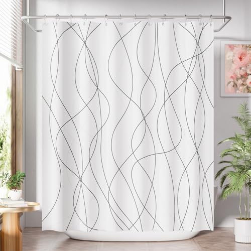 AmazerBath Shower Curtain, Rustic Abstract Black Striped Cloth Shower Curtain by AmazerBath