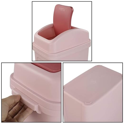 Asking 1.8 Gallon Small Trash Can with Swing-top Lid, Plastic Garbage Bin, Pink
