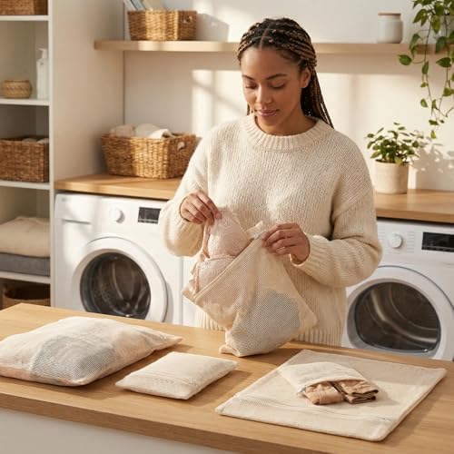 4-Piece 100% Cotton Mesh Laundry Bags, Premium Soft No-Dye Natural Delicate Bags - Image 6