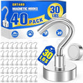 Grtard 40 Pcs Silver Magnetic Hooks Heavy Duty, 30 LBS Strong Magnet Hooks by Grtard