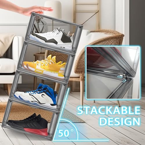 10 Pack Heavy Duty Shoe Sneaker Box, Acrylic Shoe Organizer, Size 12 - Image 3
