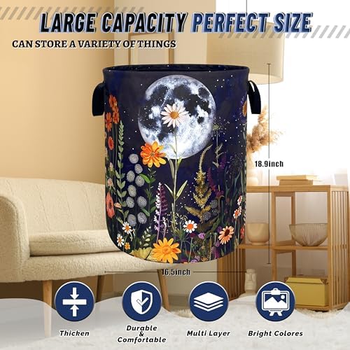 Moon Flowers Laundry Basket Oxford Cloth Hamper18.9"x16.5" - Image 3