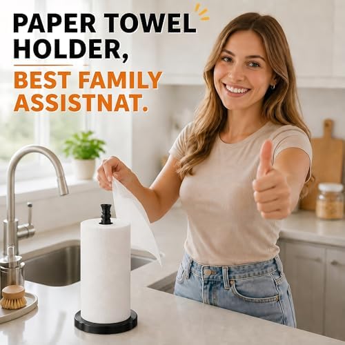 Black Paper Towel Holder Countertop, Stainless Steel Heavy Weighted Base - Image 7