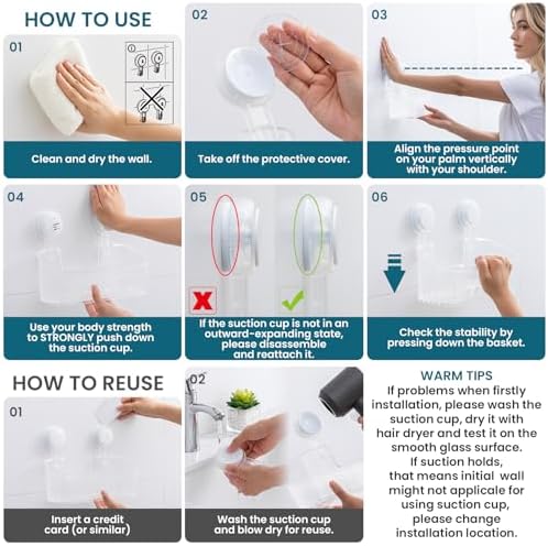 TAILI Shower Caddy Suction Cup Bathroom Organizer Shelf Frosted Clear - Image 5