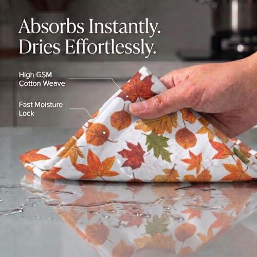 Urban Villa Kitchen Towels Cotton Dish Towels 20”x30”Harvest Leaf - Image 2
