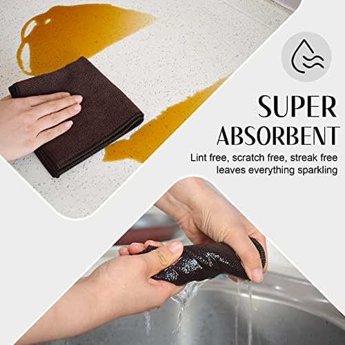 SINLAND Microfiber Dish Cloth Kitchen Cleaning Cloth 12x12In 12 Pack Brown - Image 4