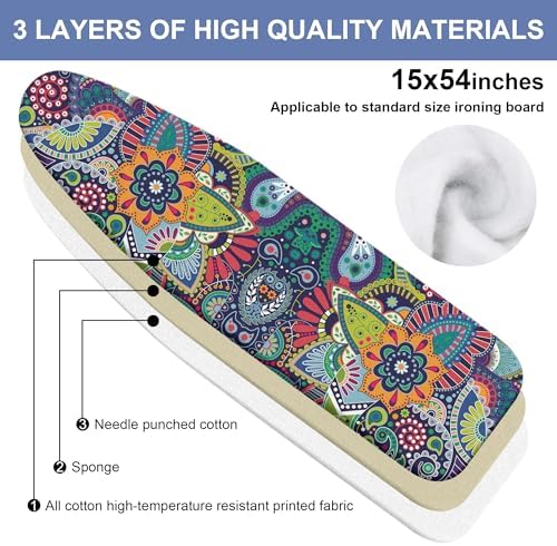 Boho Ironing Board Cover and Pad 15x54 Inch, 100% Cotton Surface Heavy Duty - Image 2
