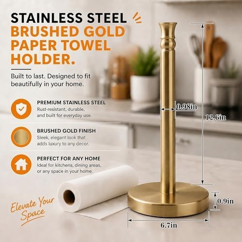 Paper Towel Holder, Stainless Steel Heavy Base, Paper Towel Holder Countertop - Image 5