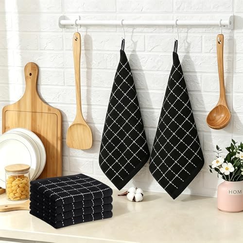 QUILTINA Kitchen Towels 6 Pack, 12 x 12 Inches, 100% Cotton Checkered Designed - Image 2