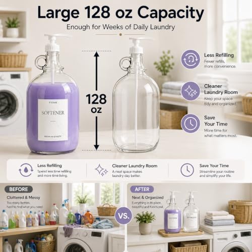 2 Pack Glass Laundry Detergent Dispensers, 128 oz One Gallon Bottles - Image 5